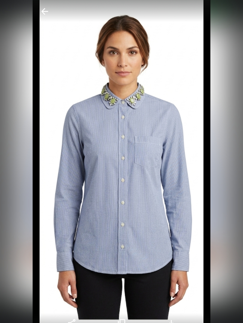 J Crew Peter Pan Collar Oxford Boy Shirt 0 XS Denim Jeweled Preppy County Cowgir